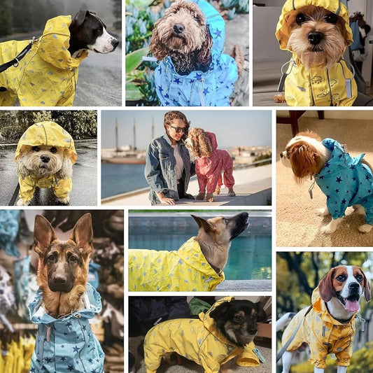 Lightweight Dog Raincoat with Hood Harness Hole