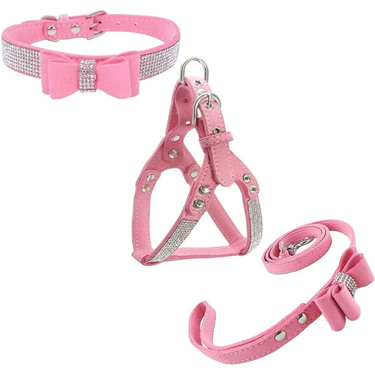 Bowtie Dog Collar Harness Leash Set Soft