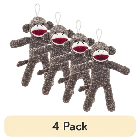4 Pack Soft Sock Monkey Dog Toy Washable