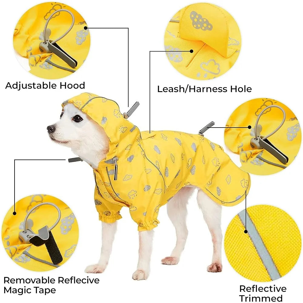 Lightweight Dog Raincoat with Hood Harness Hole