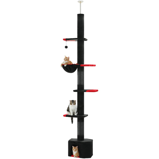 Cat Tower Adjustable Height Black Condo Cozy Hammock Scratching Posts