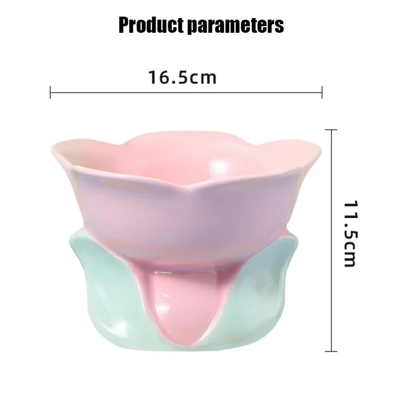 Flower Bowl Raised Ceramic Drinking Eating  Elevated Non-slip