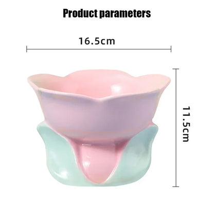 Flower Bowl Raised Ceramic Drinking Eating  Elevated Non-slip