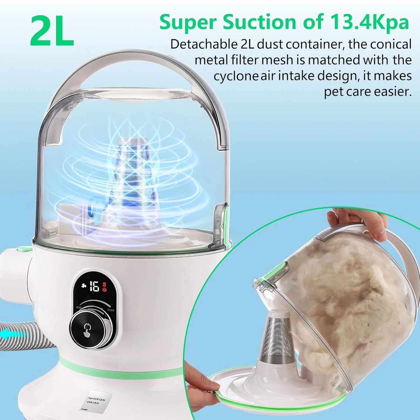 Pet Grooming Kit with 2L Vacuum 5 Grooming Tools For Pets