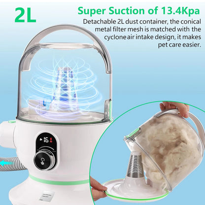 Pet Grooming Kit with 2L Vacuum 5 Grooming Tools For Pets
