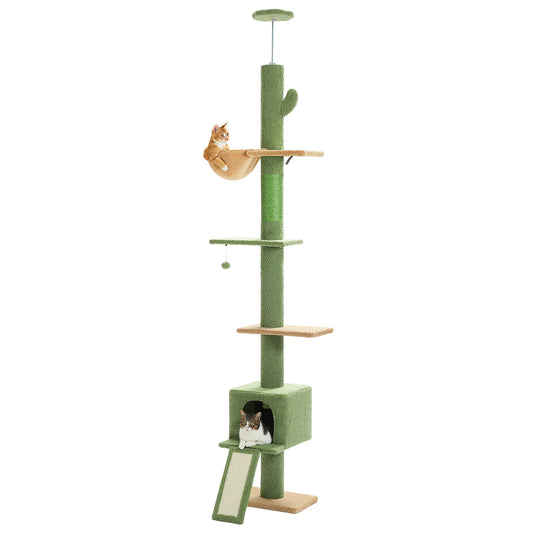 Cactus Cat Tree Floor to Ceiling Tower Sisal Scratching Post,Hammock
