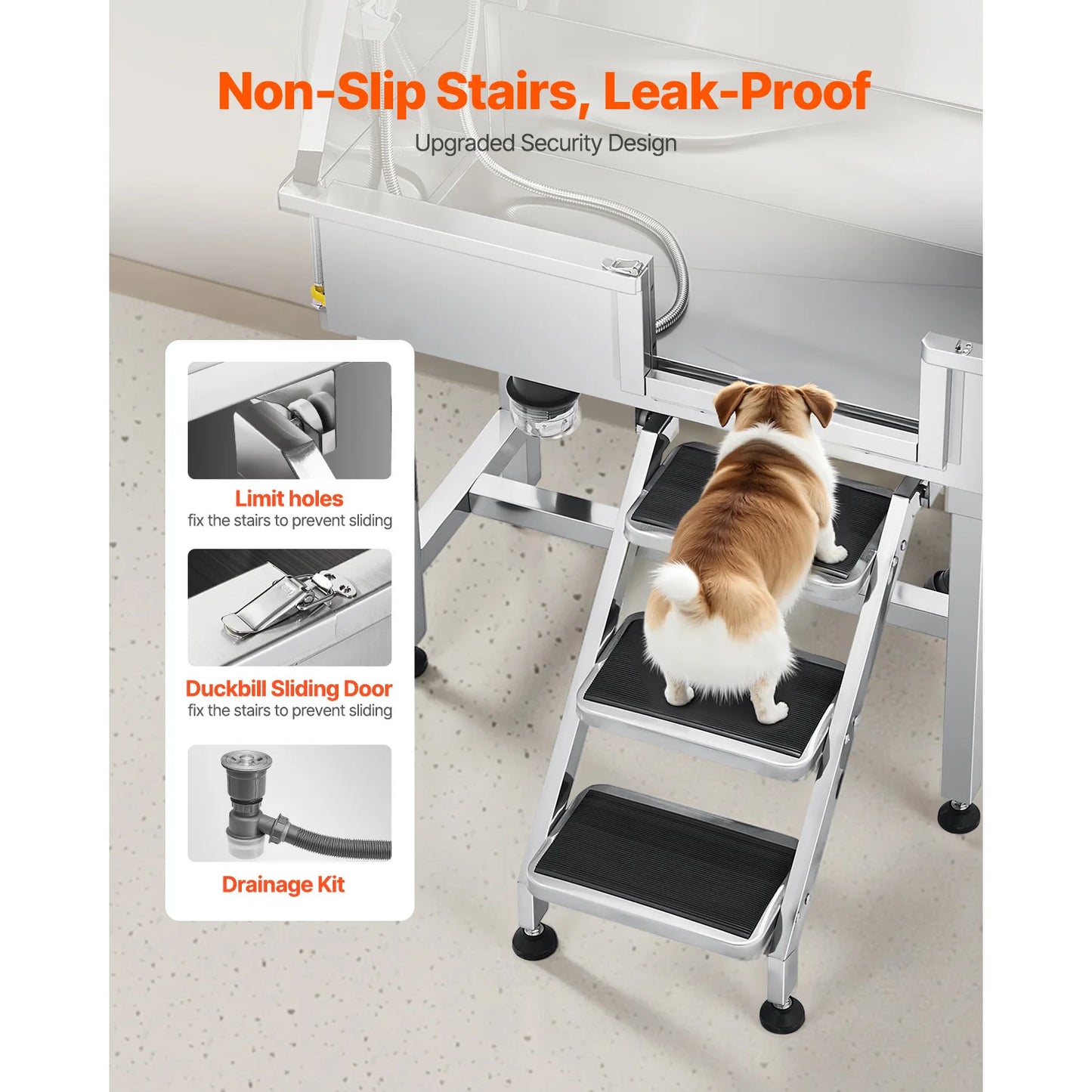 Dog Washing Station 34" Tub w/ Stairs Faucet & Showerhead