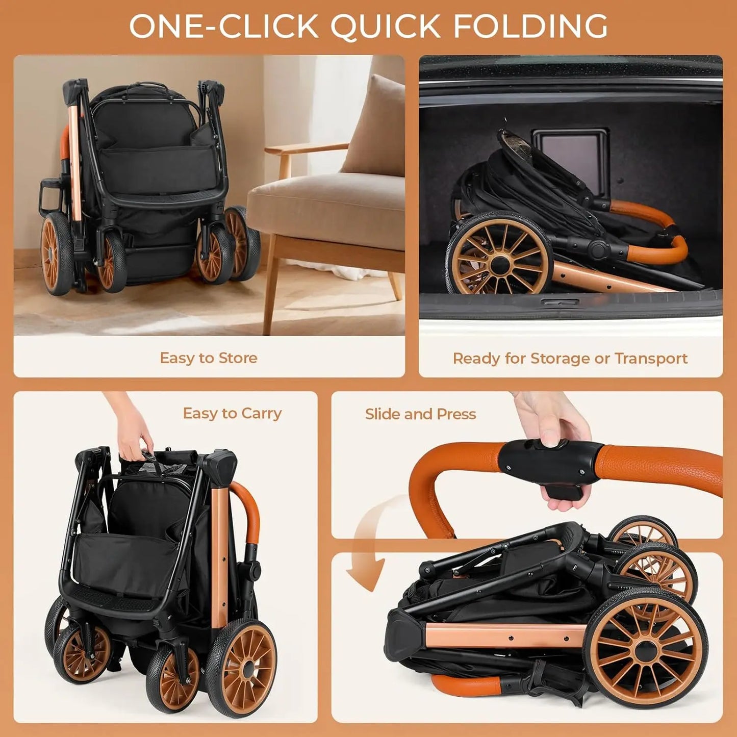 Foldable Stroller/Up to 55 Lbs/Height-Adjustable