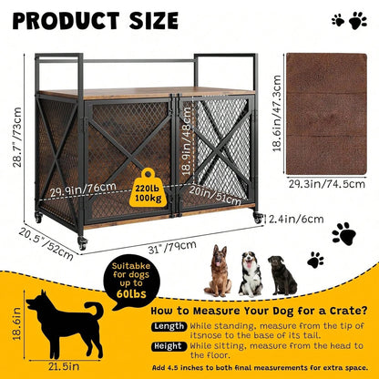 Large Wooden Dog Crate Elevated End Table