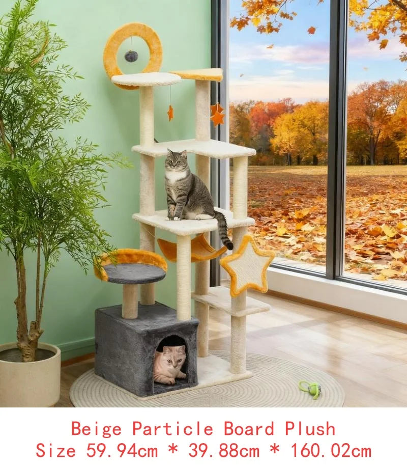 63" Moon & Star Tower with Multi-Level Playspaces & Scratching Posts