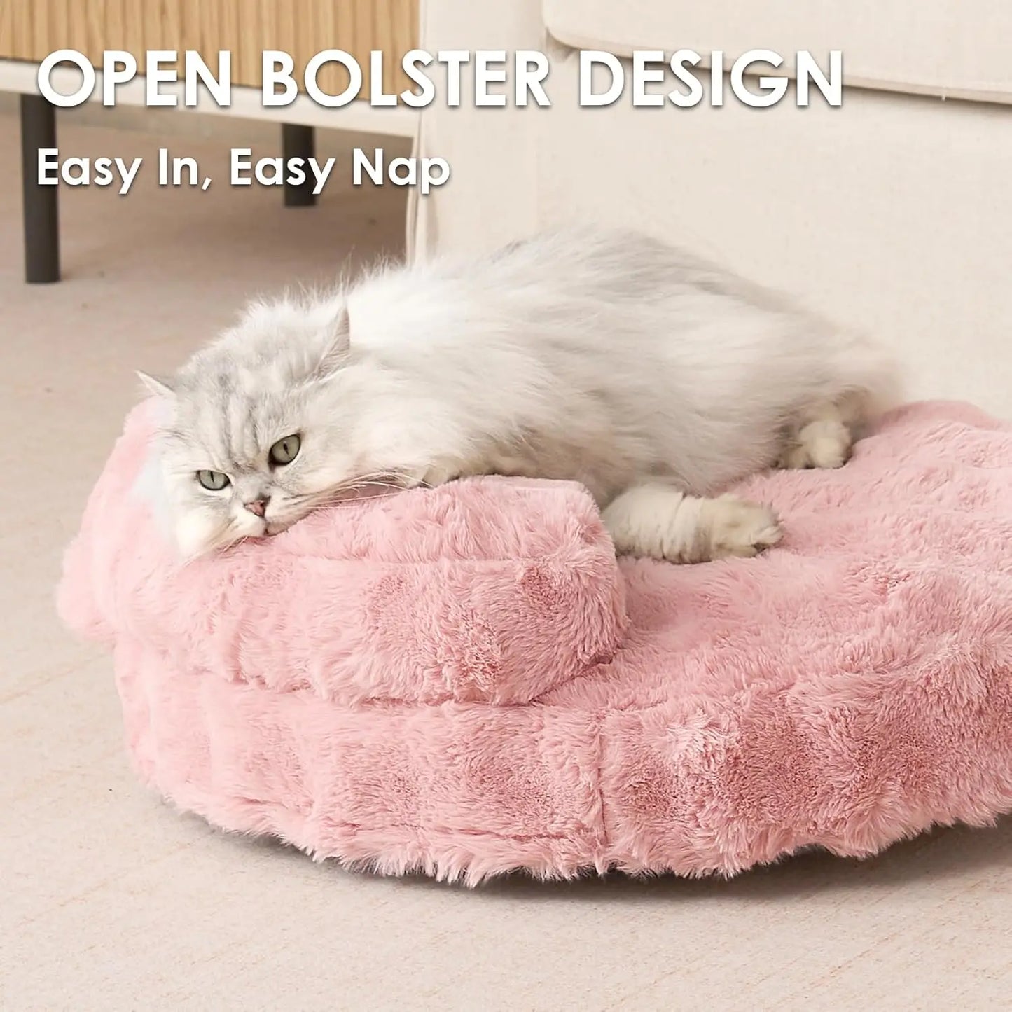 Pink Faux Fur Pet Sofa, Washable Removable Cover