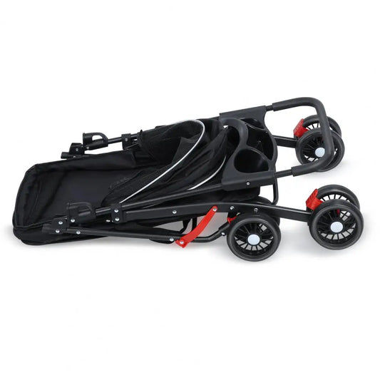 Outdoor Travel Pet Folding Stroller 4 Wheels/Cup Holder/Mesh