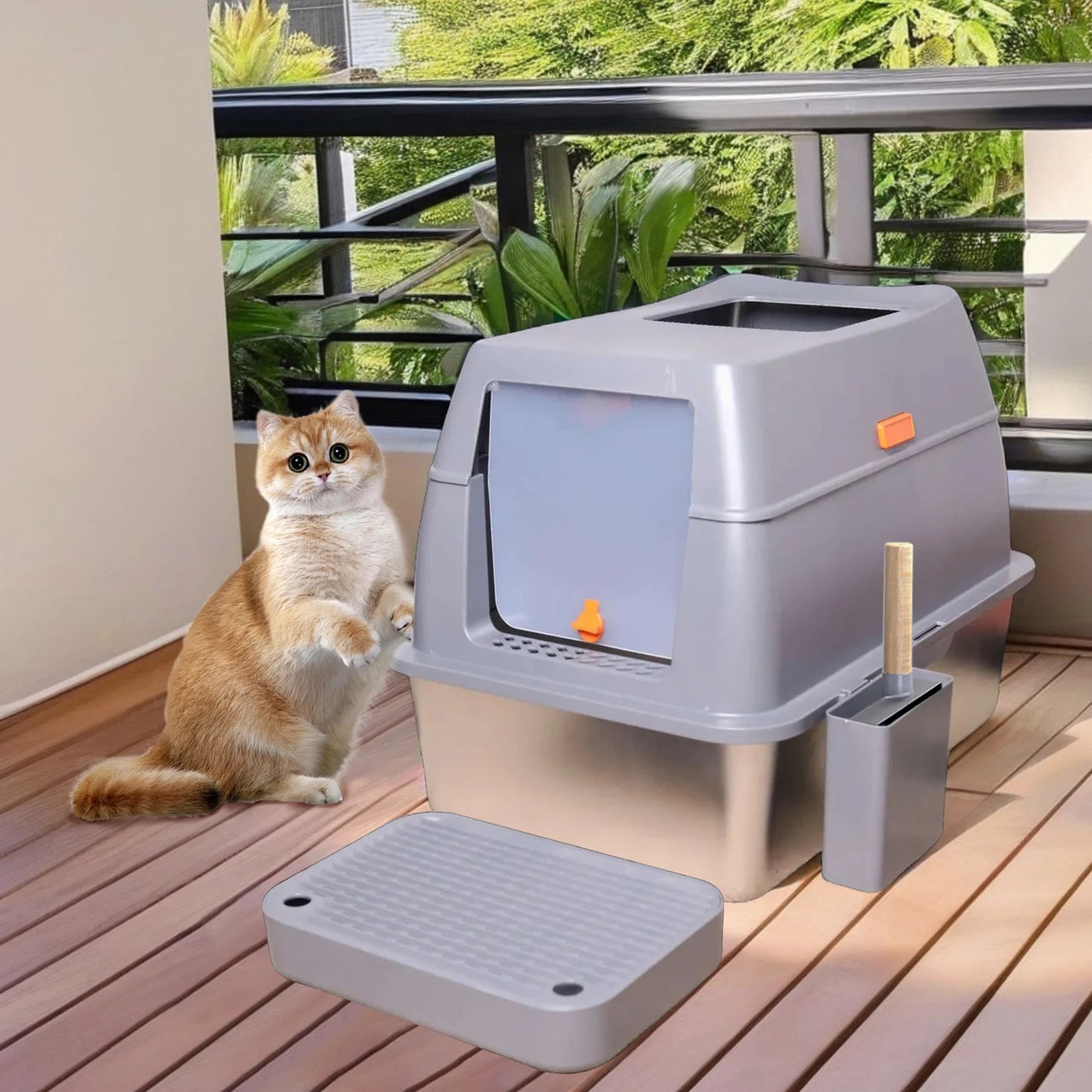 Enclosed Stainless Steel Litter Box with Lid