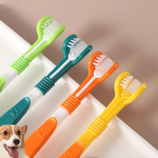 4pcs Colorful 3 Sided Dog Toothbrush Set Triple Head