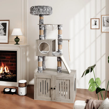 66.9" Modern Cat Tower With Storage Scratching Post Multi-Layer