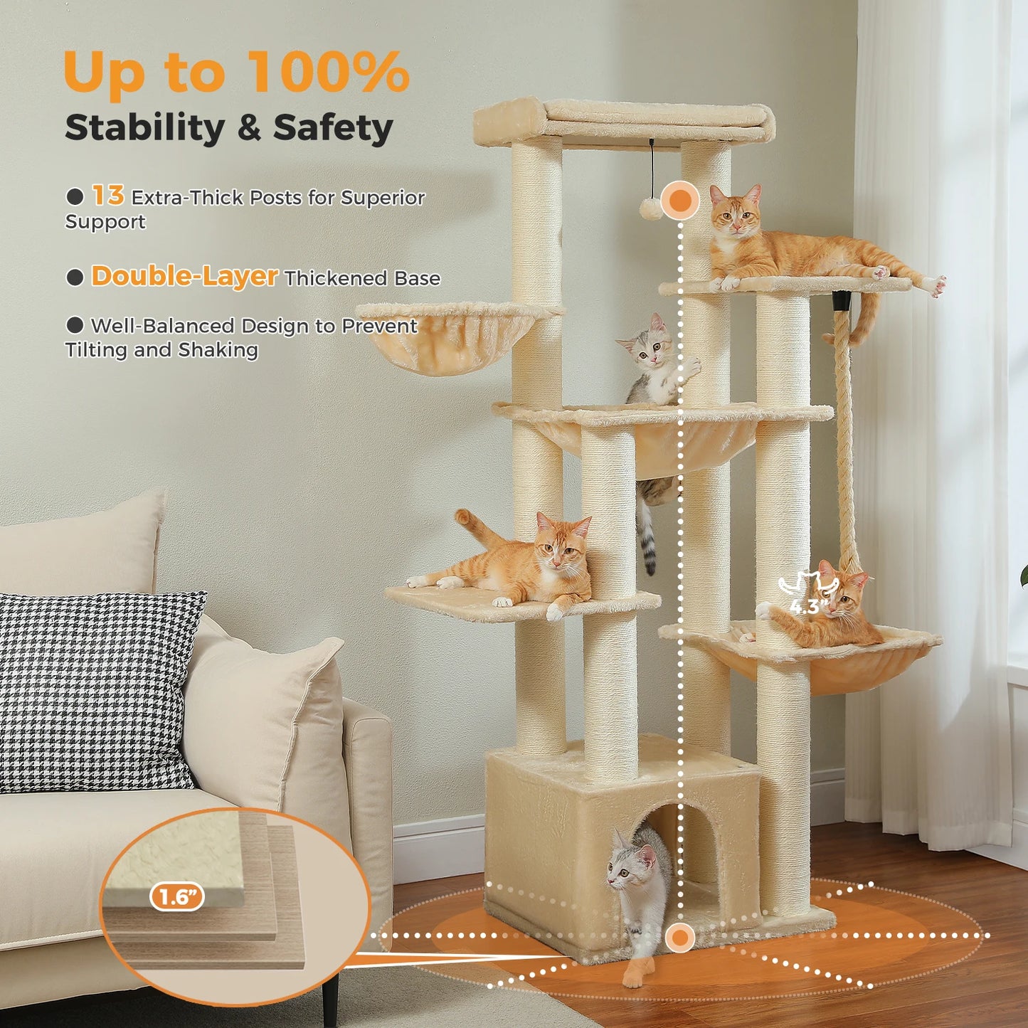 Multi-Level Tree, Scratching Posts, Cozy Condo, Super Large Perch, Deep Hammocks