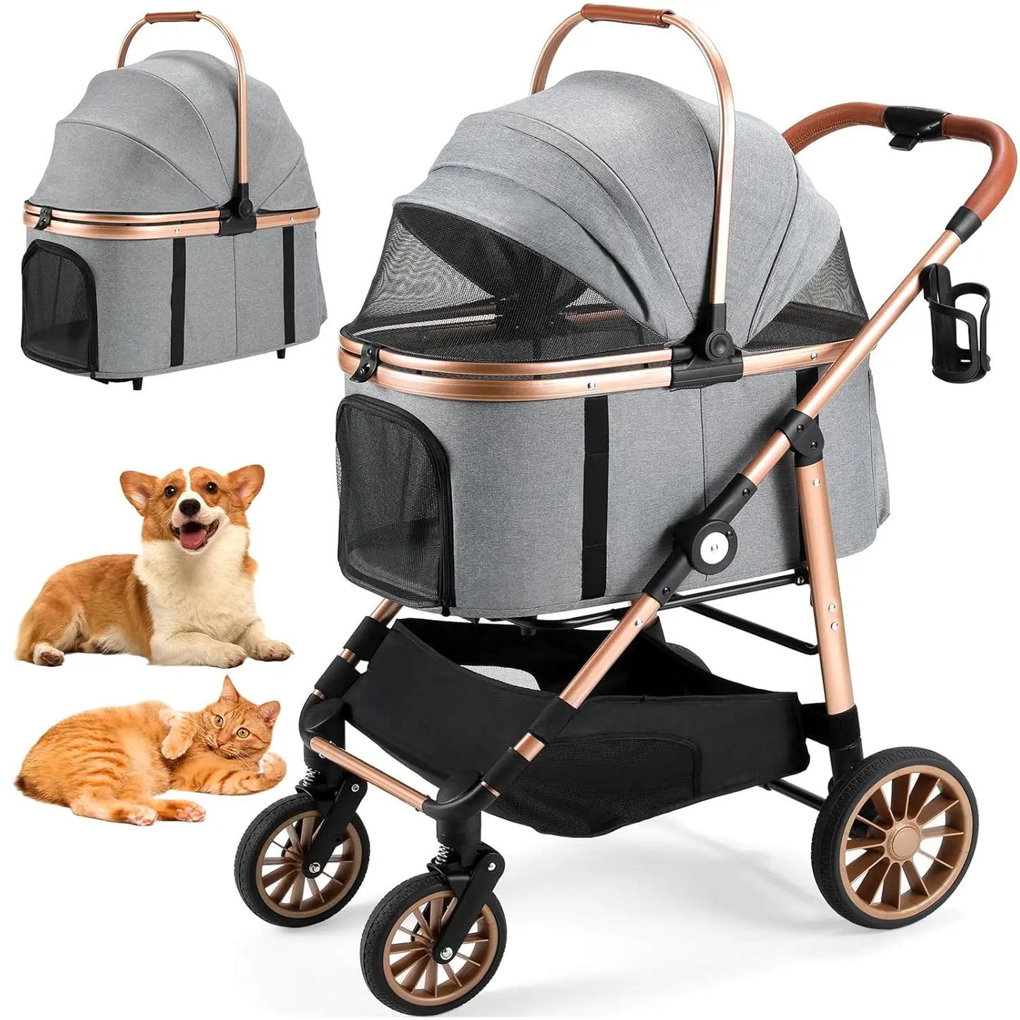 Rubber Wheels and Shock Absorption Dog Stroller