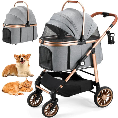 Rubber Wheels and Shock Absorption Dog Stroller