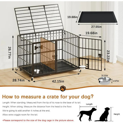 Indestructible Escape-Proof Dog Crate/Lockable Wheels/Slide-Out Tray