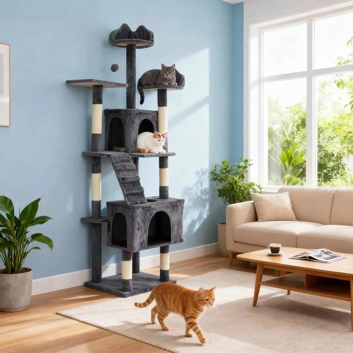 74" Tall Cat Tree Heavy Duty Multi-Level Anti-Tip