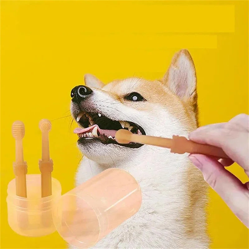 2Pcs Pet Toothbrush With Soft Silicone Tongue Scraper