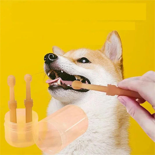 2Pcs Pet Toothbrush With Soft Silicone Tongue Scraper