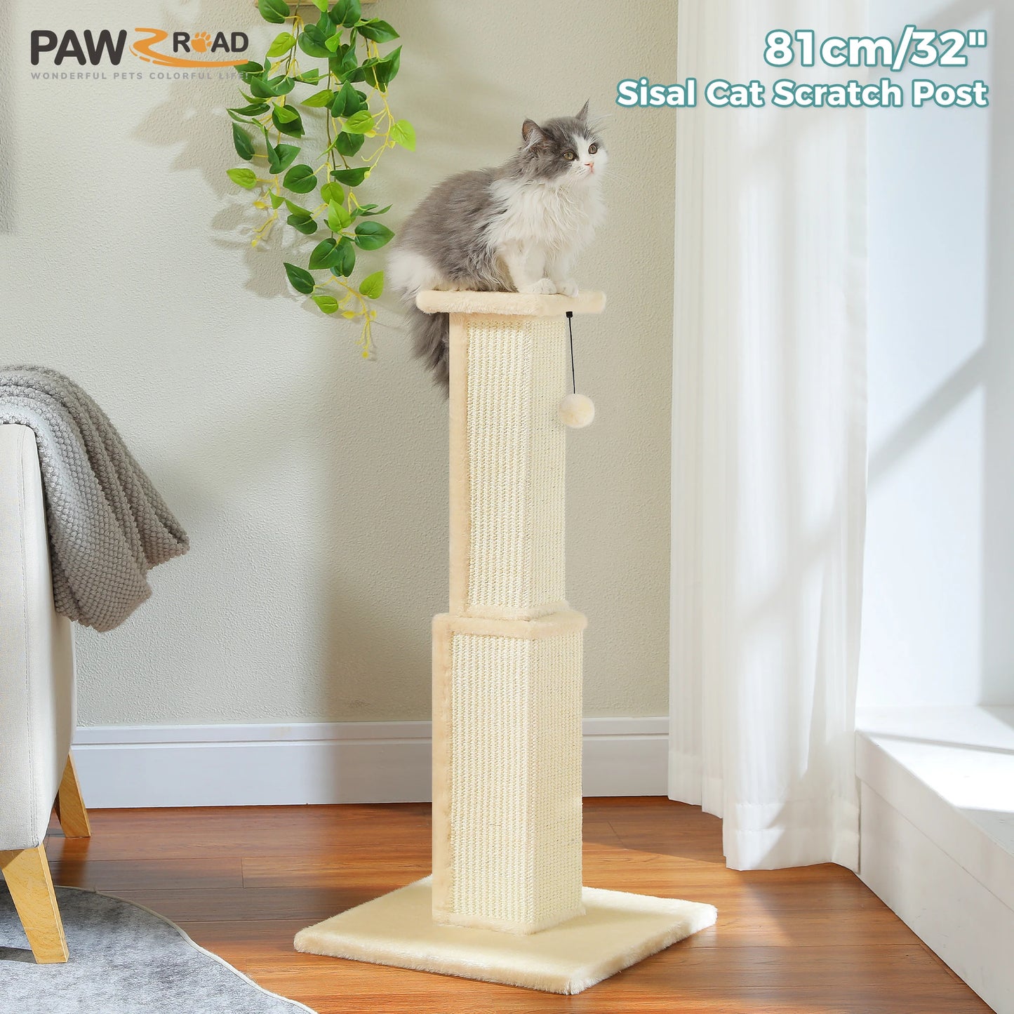 Ultimate Scratch Post with Woven Sisal Dangling Ball