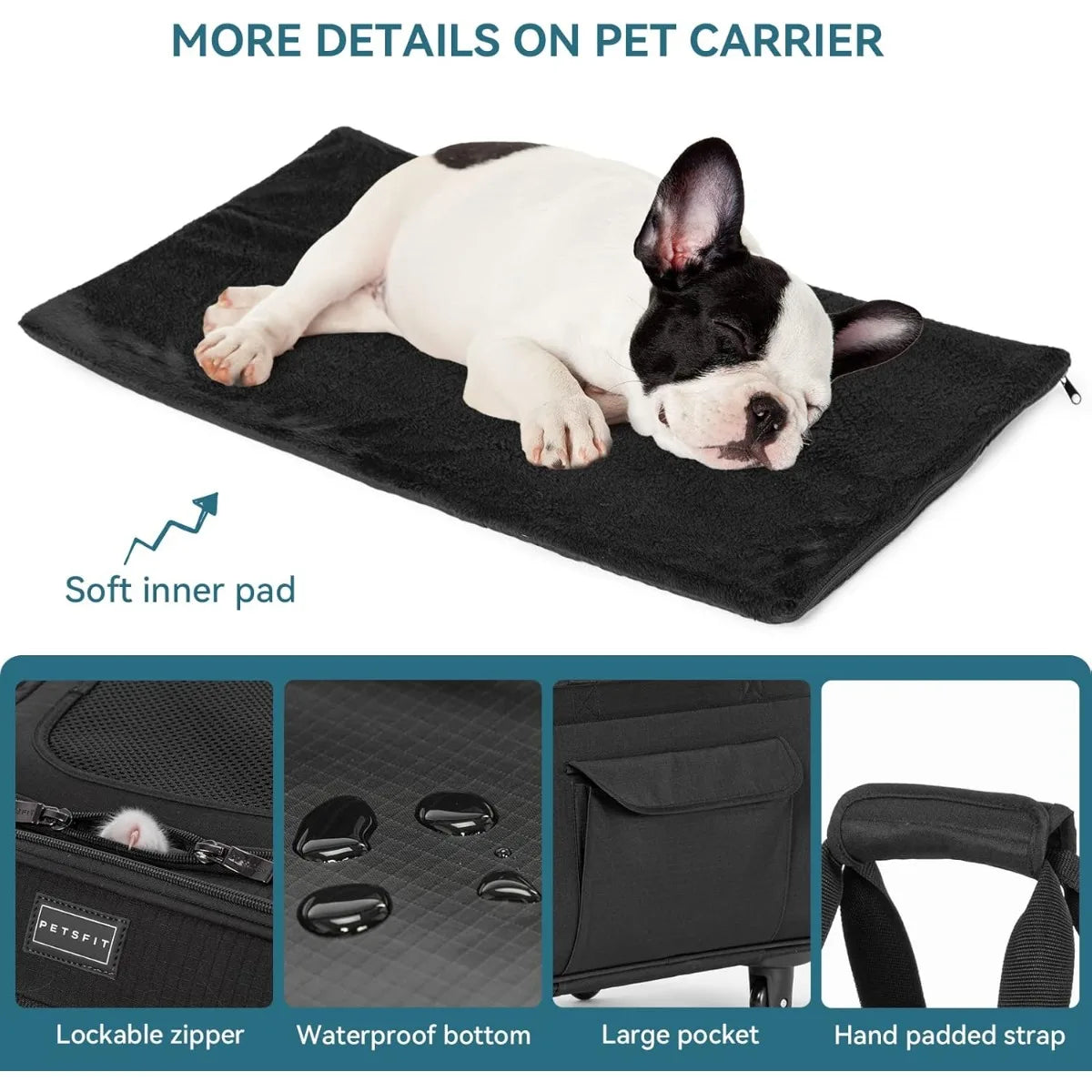 Rolling Pet Carrier, Large Wheeled Design, Safety Rope