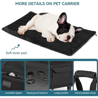 Rolling Pet Carrier, Large Wheeled Design, Safety Rope