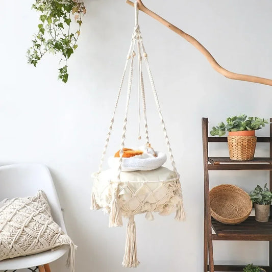 Hammock Hand Woven Cotton Rope Cats Hanging Basket