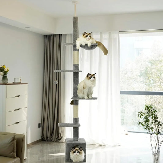 Adjustable Cat Climbing Tower Scratching Posts, Condo