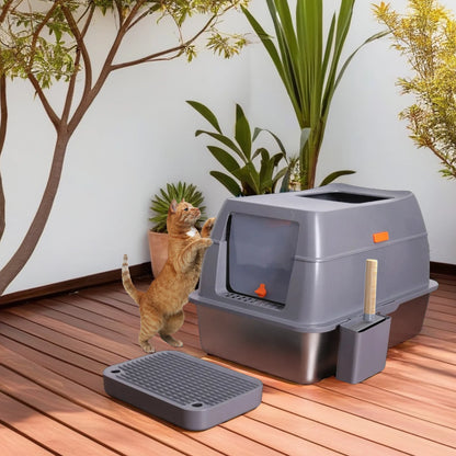 Enclosed Stainless Steel Litter Box with Lid