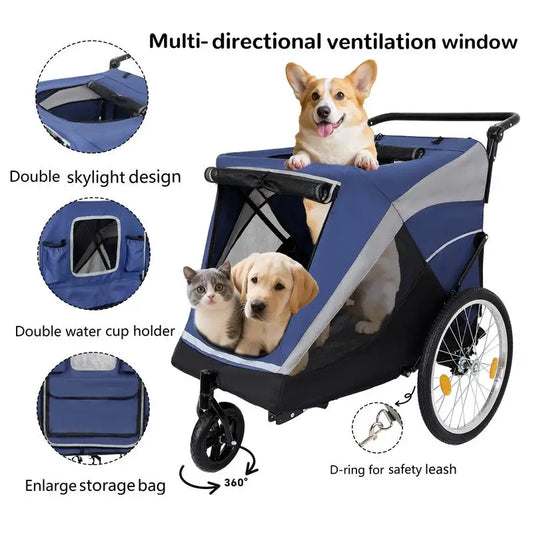 2-in-1 Pet Bike Trailer & Push Cart with Detachable Hitch