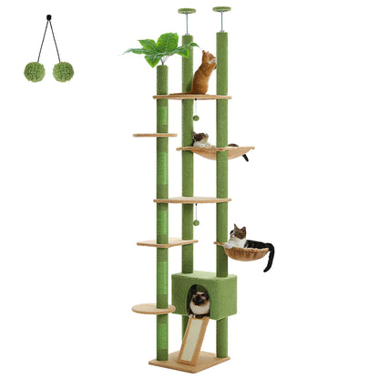 Cactus Cat Tree Floor to Ceiling Tower Sisal Scratching Post,Hammock