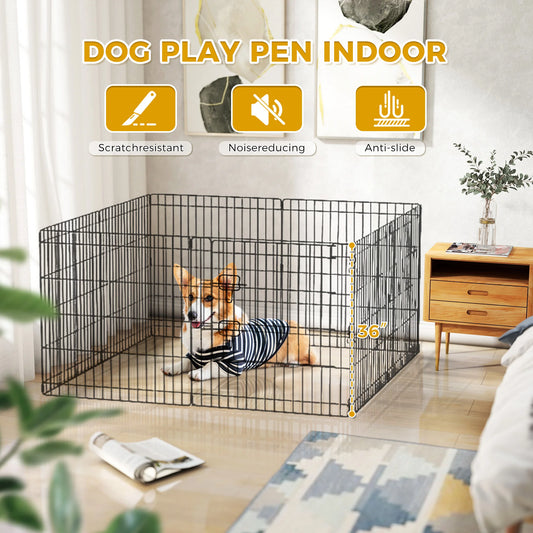 Sturdy Black Octagonal Metal Dog Playpen, Foldable Design