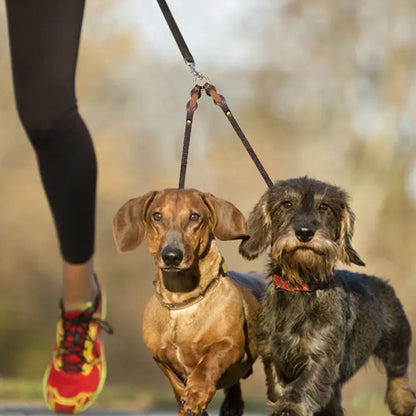 Real Leather Double Dog Leash