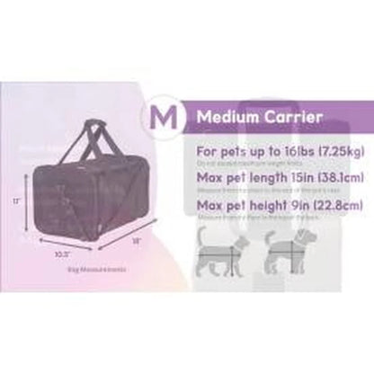 Expandable Pet Travel Airplane Compliant Zippered Mesh Panels Medium