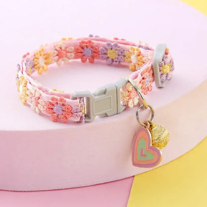 Fashion Flower Cat Collar With Bell Adjustable