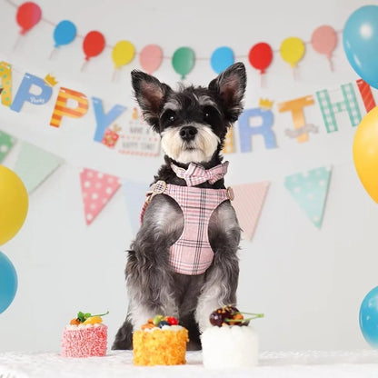 Small Dog Harness Collar Leash Adjustable Plaid