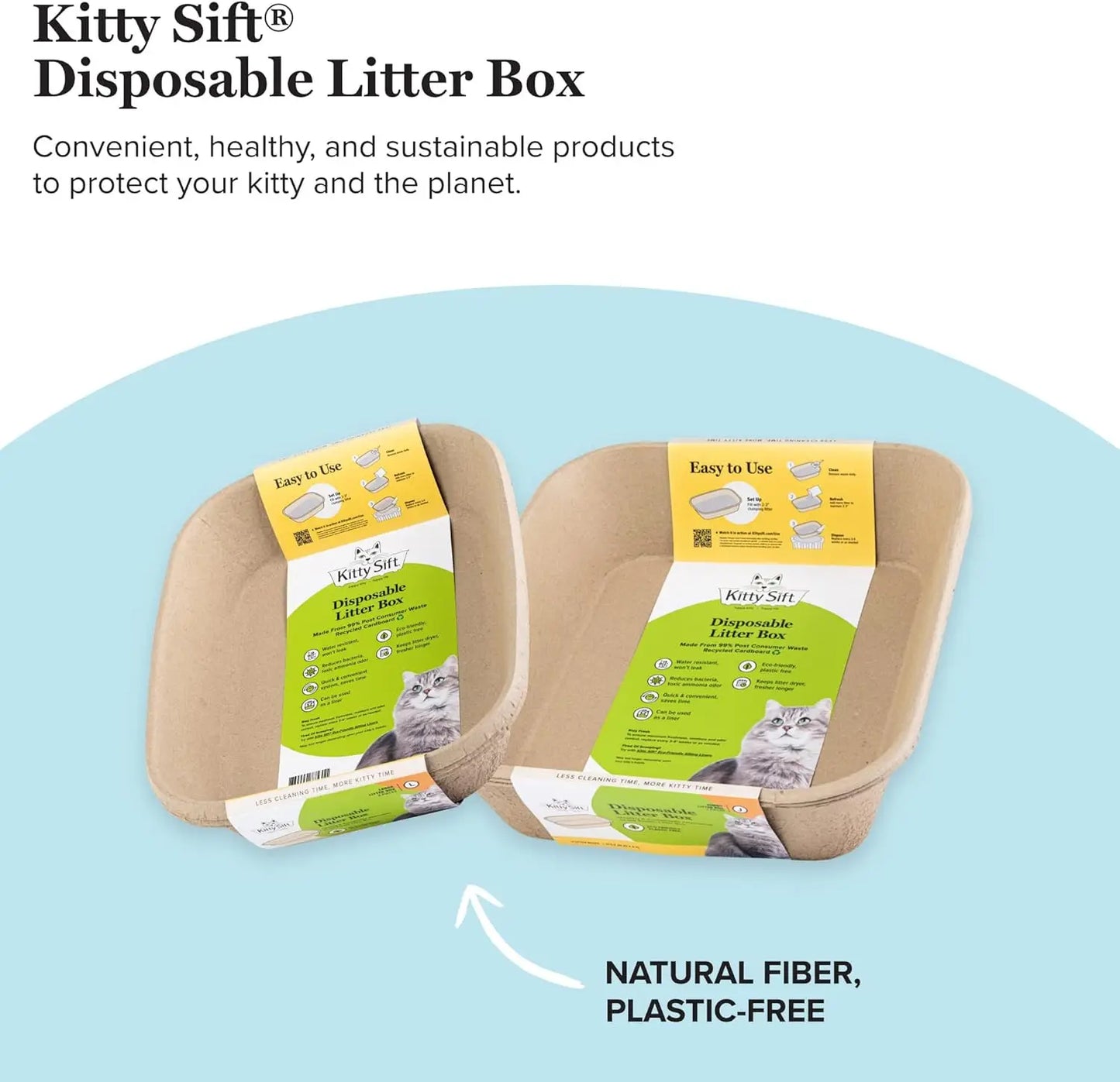 Disposable Cat Litter Box, Sustainable, Clean - Large, 6-Pack