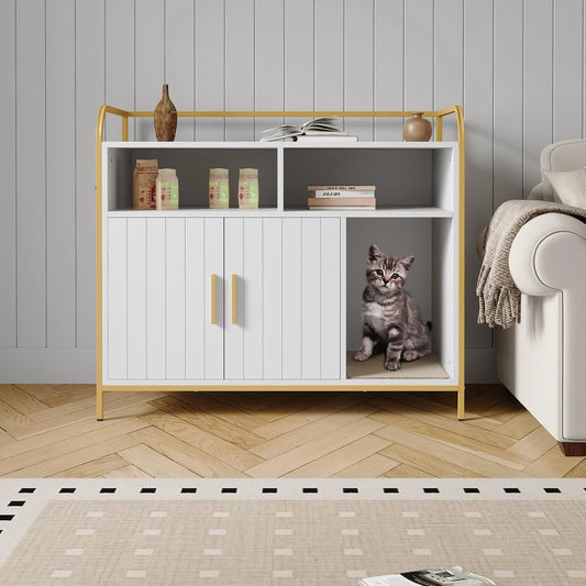 Wooden Cat Washroom Furniture with Barn Door