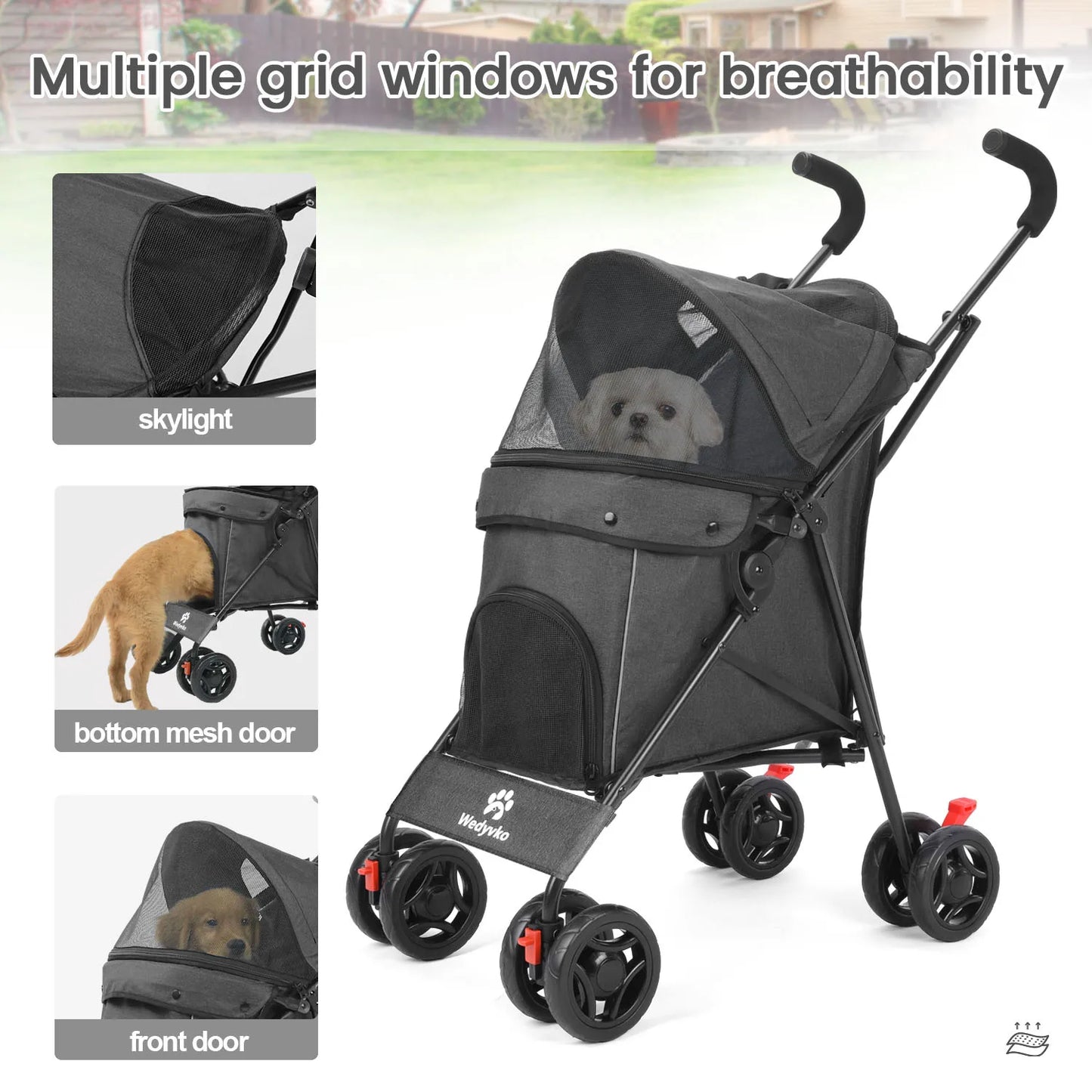 Pet Stroller/4 Wheels/Brakes/Storage