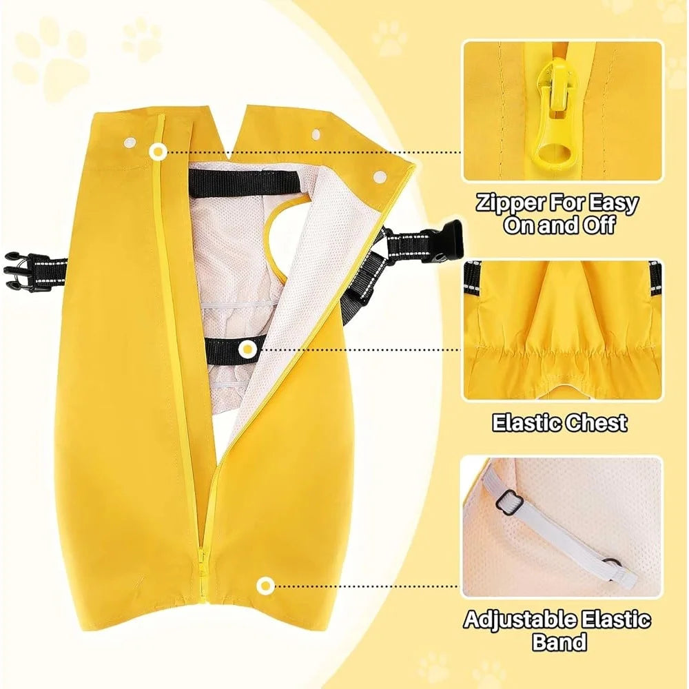 Dog Raincoat with Harness Removable Hood Reflective Double Layer