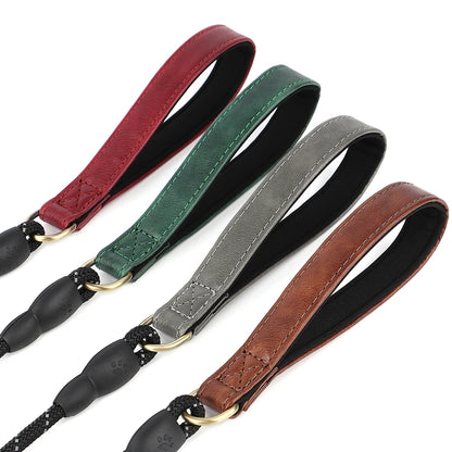 5ft Reflective Dog Leash PU Leather Nylon
