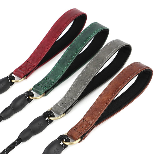 5ft Reflective Dog Leash PU Leather Nylon