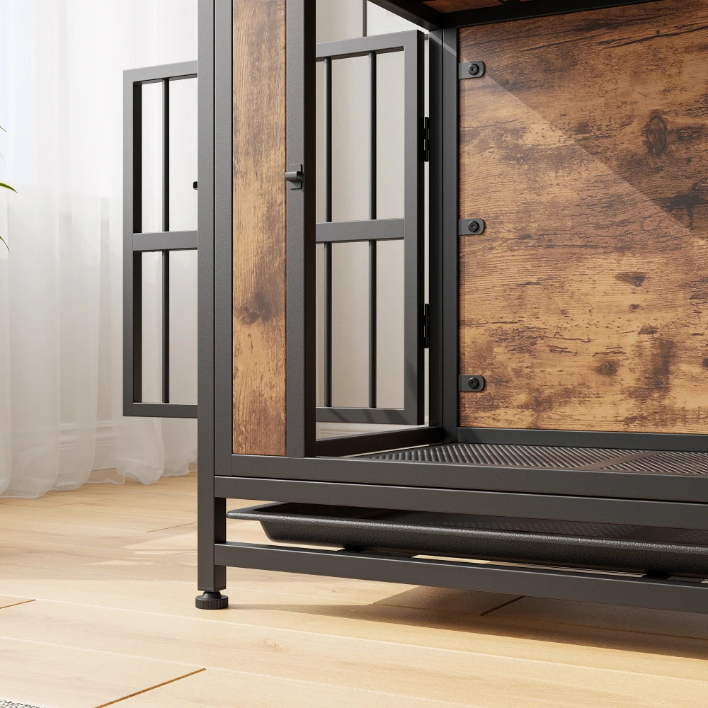 Wooden Dog Crate Table, 32.8" Thick Iron Door Frame