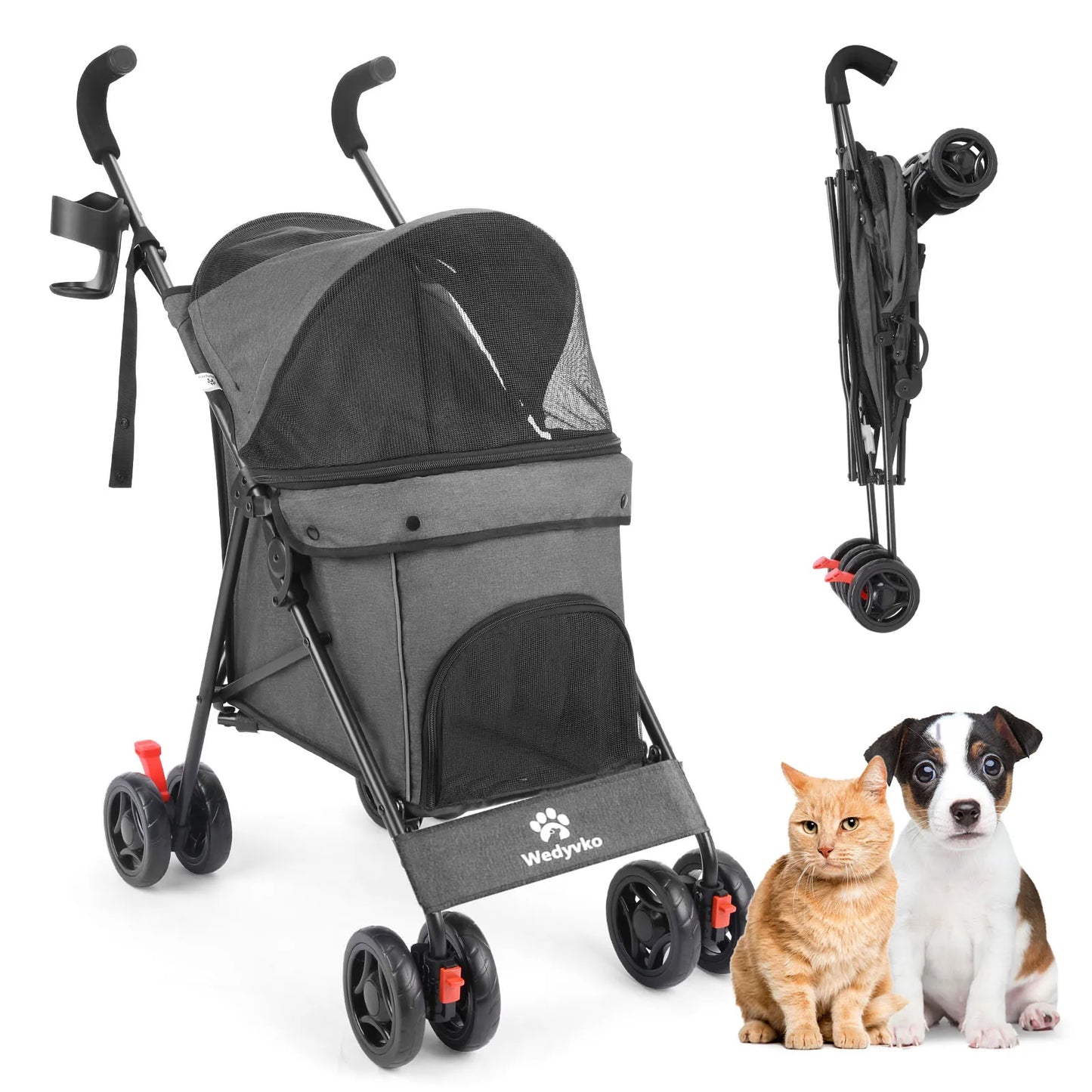Pet Stroller/4 Wheels/Brakes/Storage