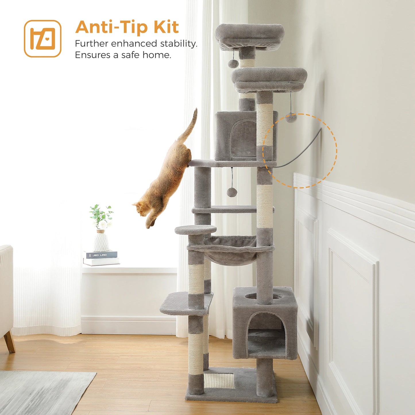 Cat Tower, Sisal-Covered Scratching Post Hammock, Perches
