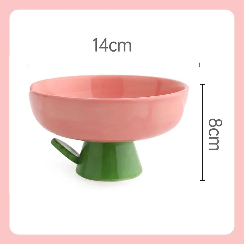 Cat Raised Ceramic Bowl Cute Flower Elevated