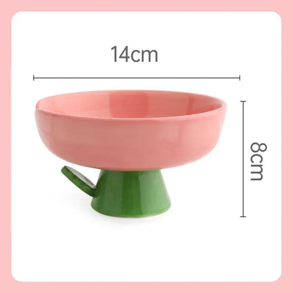 Cat Raised Ceramic Bowl Cute Flower Elevated